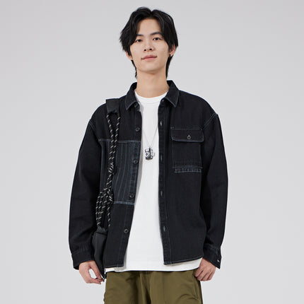 Dongyu Men's New Men's Denim Shirt Men's Stitching Denim Shirt Simple Casual Jacket Men's Shirt in stock