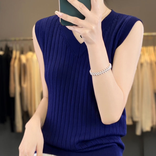 Ice Silk Camisole Women's Summer Thin Outer Wear Slimming Look Elegant Knitted Bottoming Top Women's V-Neck Sleeveless Inner Wear