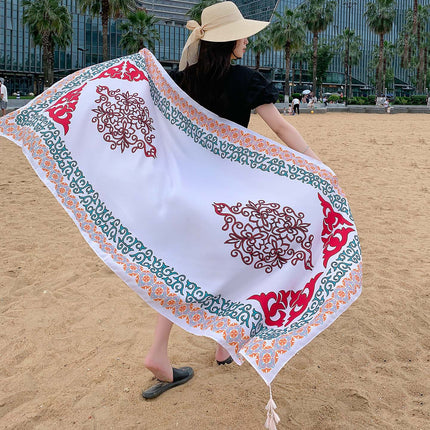 Ethnic Style Printed Silk Scarf Women's Seaside Travel Sun Protection Gauze Air Conditioning Warm Scarf Versatile Long Shawl