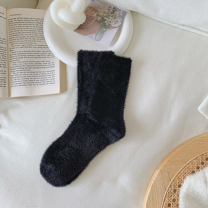 Autumn and Winter new mink velvet socks fleece-lined thick solid color cute floor sleep socks warm mid-calf Zhuji wholesale