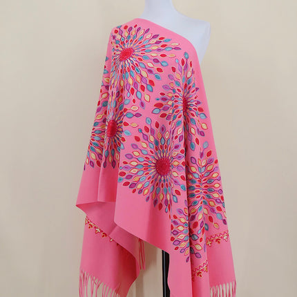 Foreign Trade Imitation Cashmere Sunflower Sunflower Embroidered Flower Scarf Shawl Holiday Ethnic Style Travel Cloak 350g