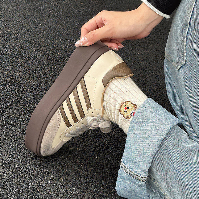 Genuine Leather Training Shoes for Women, 2026 Spring New Versatile Korean Style Slimming Thick-Soled Color-Blocking Comfortable Sports Casual Sneakers