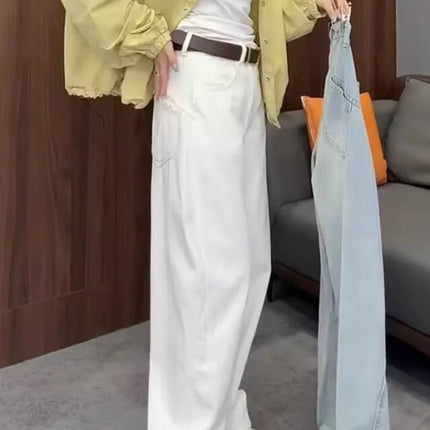 Plus Size Straight-Leg Jeans for Women, Autumn Thin Style 2025 New Curved Knife Pants, Slimming Wide-Leg Pants for Curvy Women