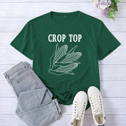 Cross-border Foreign Trade Amazon Crop Top Printed Short-sleeved Women's Summer Casual Loose Round Neck Casual All-match