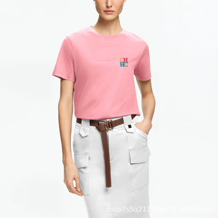 Chhc Summer Printed Pure Cotton Short-Sleeved T-Shirt with Letter Design for Men and Women, Cross-Border Hot-Selling Model, Dropshipping and Fast Selling