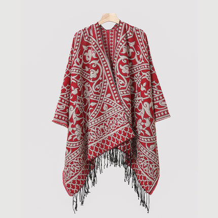 New Cross-Border Retro Cloud Totem Jacquard Ethnic Style Shawl Cloak Sichuan-Xizang Xinjiang Travel Photo Slit Scarf