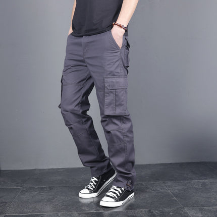 In stock men's quick-drying pants winter outdoor multi-pocket pants men's fleece-lined thick straight pants army green overalls