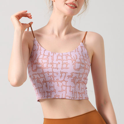 European and American Foreign Trade French Retro Printed Sling Chest Mat Vest Sports Top Yoga Clothing Women's Short Fitness Underwear