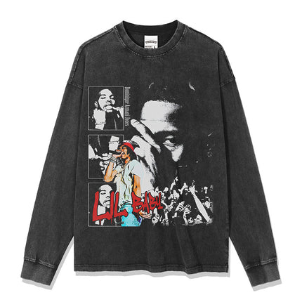 Cross-Border American Retro Hip-Hop Lil Baby Lil Baby Printed Short-Sleeved T-Shirt Heavy Round Neck Hooded Sweatshirt