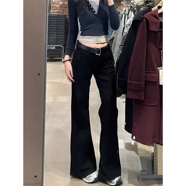 plus size American Style Hot Girl Low-waisted Black Micro-lar Jeans Women's Autumn New Style Small Slim Look Retro Mop Pants