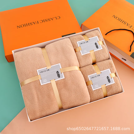 Wholesale coral fleece gift box bath towel three-piece company annual meeting activities hand gift towel gift suit LOGO