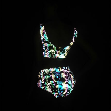 Cartoon Mushroom Print Colorful Reflective bikini European and American Women's Split bikini High Waist Pants bikini Swimsuit