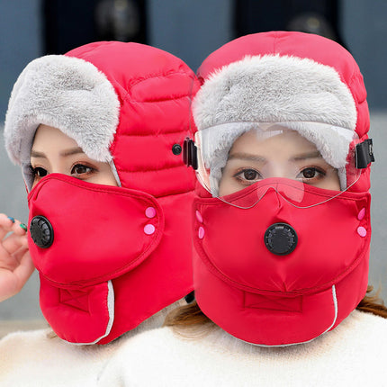 Winter Outdoor Windproof Hat for Men and Women, Ear Protection, Face Protection, Ski Lei Feng Hat, Goggles, Thickeneded Pullover, Cold-Proof Cotton Hat