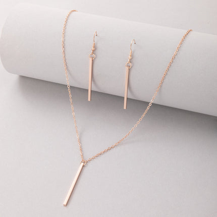 European and American Cross-border Simple High-end Rectangular Pendant Necklace Earrings suit Combination Fashion Light Luxury Women's Jewelry