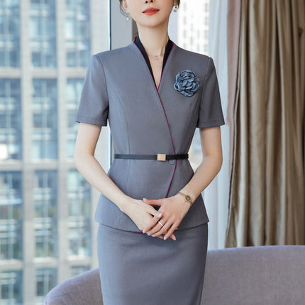 High-end beauty salon beautician suit women's short-sleeved fashion temperament hotel front desk jewelry store work clothes summer