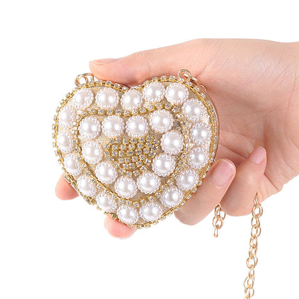 2025 Cross-Border Trendy Women's Flash Diamond Lipstick Bag Mini Chain Tassel Women's Small Bag Women's Trendy Heart-Shaped Headphones