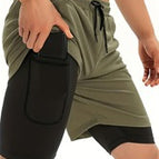 Kd60010 fake two-piece shorts-military green / Xs (domestic size m)