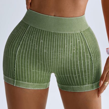 Mu Yao Yoga Shorts for Women, Butt-Lifting, V-Waist, Peach Butt, Sand-Washed Ribbed High-Waisted Outdoor Sports Fitness Shorts