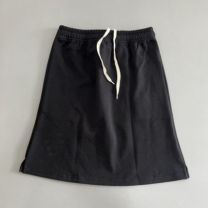 Clean and impenetrable elastic waist skirt spring and summer new solid color skirt drawstring all-match skirt casual women