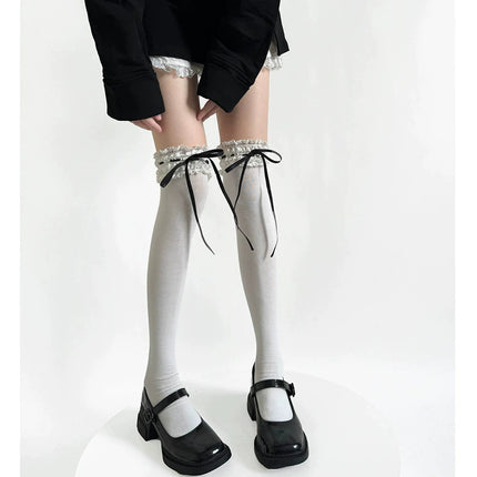 Pure Cotton Lolita Wide Lace Ribbon Gentle Town Sweet Pure Desire Women's Spring Bow Mid-Calf Socks Lolita Socks