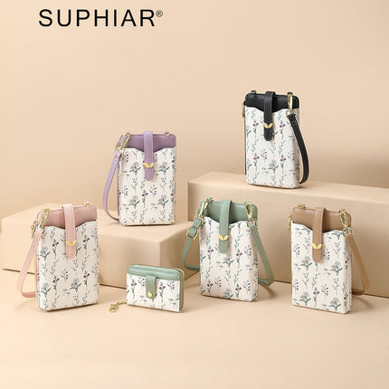2025 Cross-Border New Product Simple Small Fragrance Style Women's Mobile Phone Bag Pu Flower Mobile Phone Backpack Diagonal Women's Mobile Phone Bag