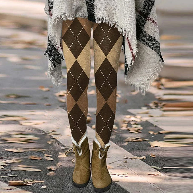 Cross-border Amazon wish diamond plaid printed leggings fall/winter Joker close-fitting pencil pants expanded size S-4XL