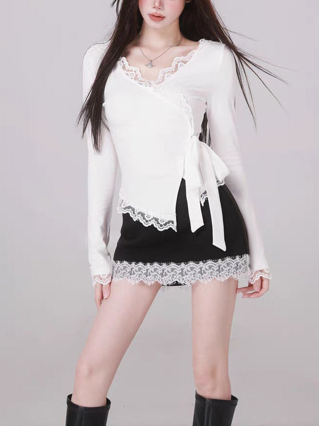 New Lace Hooded Slim-Fit Slim Tight Waist Spice Top Skirt