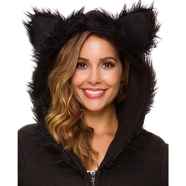 Women's Vampire Bat Cosplay Hooded Costume Halloween Black Bat Jumpsuit Prom Performance Costume