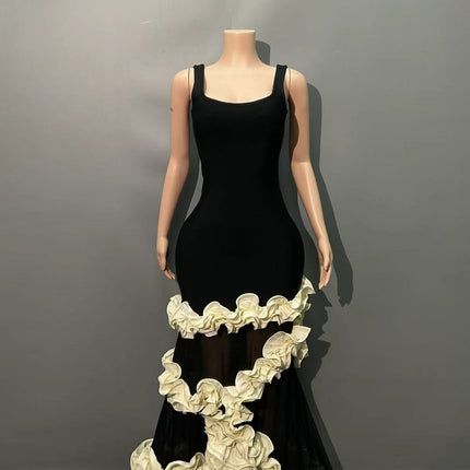 2025 New European and American Cross-Border Suspender Dress Accessible Luxury Hip-Hugging Spiral Lace Bandage Dress Evening Dress