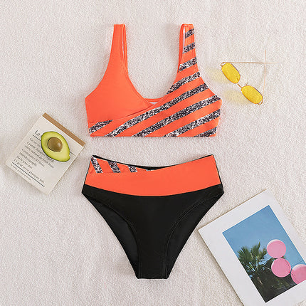 2026 New Hot-Selling European and American Amazon Sexy Rhinestone Printed Two-Piece Bikini Swimsuit