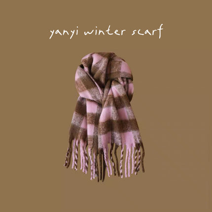 Imitation Cashmere Autumn and Winter Scarf Collection Plaid Scarf Women's Winter Thickeneded Warm Shawl Pure Color Student Scarf Cross-Border