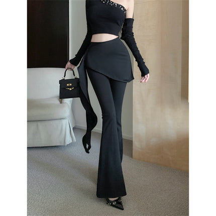 Removable Fake Two-Piece Ruffled Waist Seal Slimming Design Sense Micro Horn Casual Pants suit