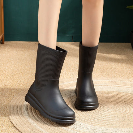 2026 Cross-Border Winter Thick-Soled Cotton-Lined Rain Boots for Women, Fashionable Waterproof Non-Slip Outdoor Mid-Calf Rain Boots for Hiking