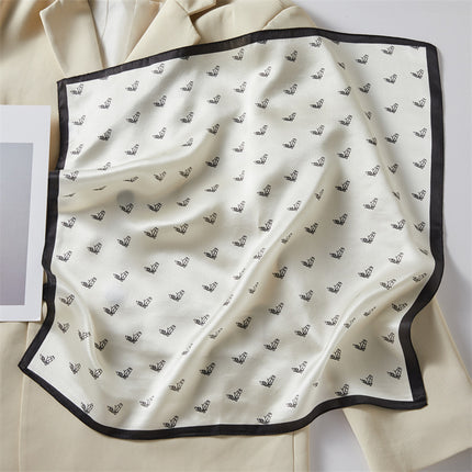 100% Silk Scarf Spring New Black Silkworm Silk 53cm Small Square Scarf Advanced Sense White Scarf