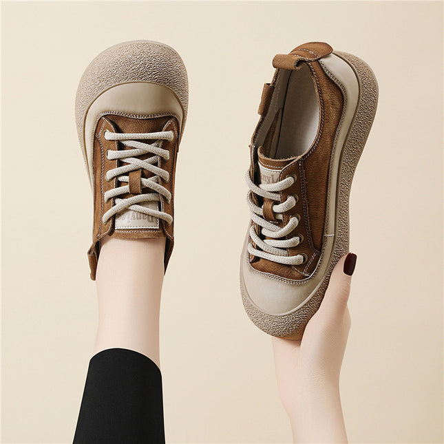 First-Layer Cowhide Casual Genuine Leather Sneakers for Women 2026 New Spring and Autumn Retro Sneakers Trendy Travel Shoes Versatile