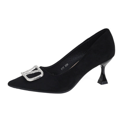 Square head black work shoes women's shoes soft bottom long standing not tired professional work comfortable high heels thick heel shoes