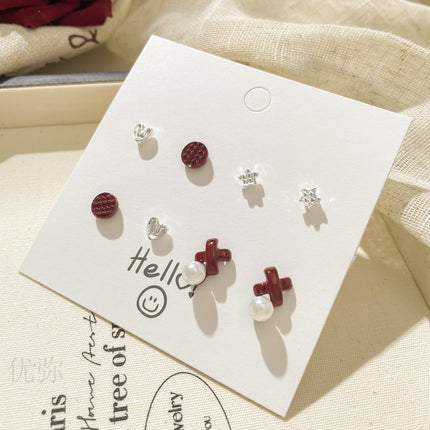 Autumn and Winter Vintage Angora Red Silver Needle Earrings High-end Sense White Exquisite Sweet Elegant All-match Bow Earrings