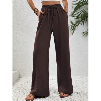 Women's Fashion 2024 Europe and America Amazon Cross-border Best Selling New Joker Solid Color Mop Wide Leg Pants Casual Pants in stock