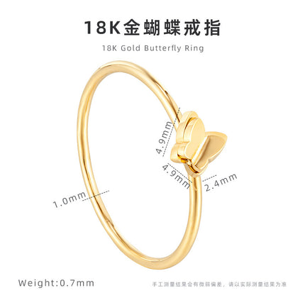 French double three-dimensional butterfly ring titanium steel electroplating 18K gold small fragrance ring female niche accessories wholesale
