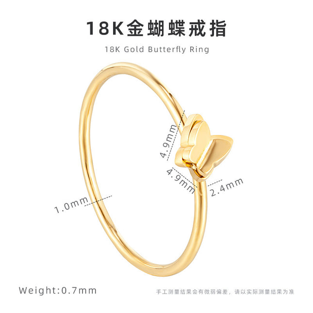 French double three-dimensional butterfly ring titanium steel electroplating 18K gold small fragrance ring female niche accessories wholesale