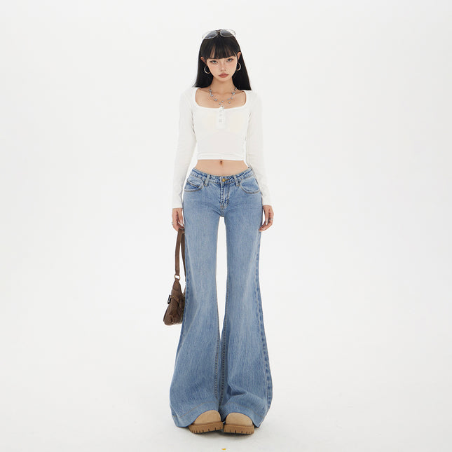 Hot Girl Low-Waist Bootcut Jeans for Women 2025 Autumn and Winter New Style Non-Leg-Fitting Elastic Slimming Look Horseshoe Flared Pants