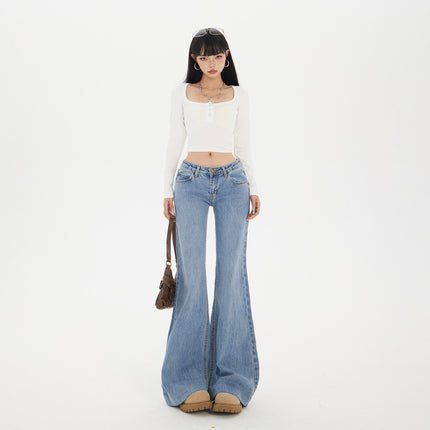 Hot Girl Low-Waist Bootcut Jeans for Women 2025 Autumn and Winter New Style Non-Leg-Fitting Elastic Slimming Look Horseshoe Flared Pants