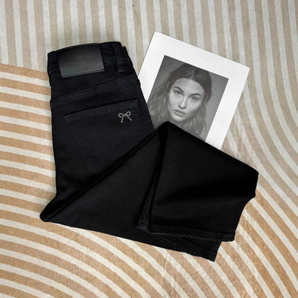 Autumn and Winter fleece-lined Black Jeans Women's plus size Chubby Sister mm Pear-Shaped Body Slimming Stretch Straight Pipe Pants