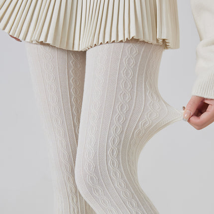 Autumn and Winter Women's Thin Retro Figure-Eight Twist Vertical Stripe Pantyhose Simple Off-White Gray Leggings New Arrival