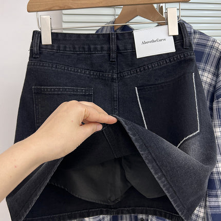 Plus Size Women's Design Denim Skirt Summer New Pear-Shaped Figure Fat mm High Waist Slimming Look A-Line Skirt