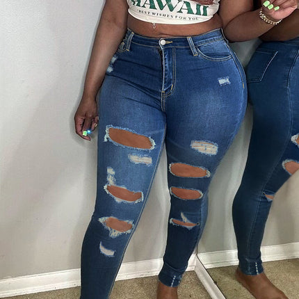 Manufacturer's Supply Tiktok Pop In-Stock Plus-Size Women's High-Stretch Zippered Mid-Waist Skinny Jeans