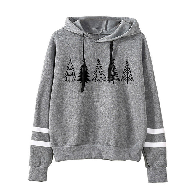 Cross-border foreign trade sources of European and American Christmas tree printing parallel bars striped hoodie European size loose plus size men and women