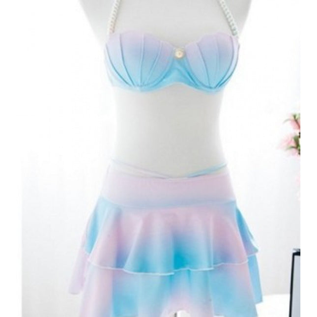Factory Direct Sales Mermaid Shell Swimsuit Women's Split High Waist Bikini Big Breasts Small Breasts Steel Support Swimsuit Ready Stock