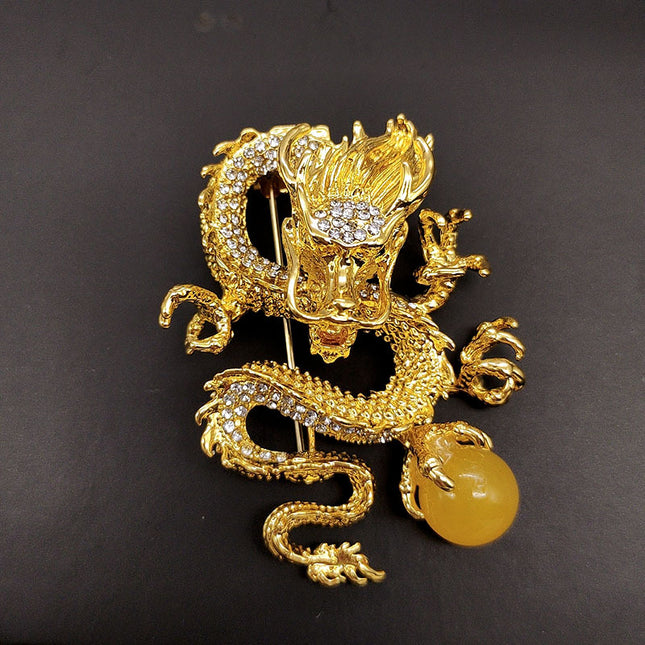 Popular dragon brooch niche high-grade corsage high-end pearl pin jewelry men's and women's vintage clothing accessories