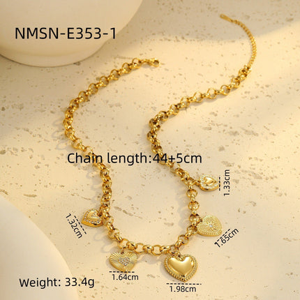 European and American Cross-Border Stainless Steel Tassel Heart Design Earrings Earrings Ins Plated 18K Gold Necklace Hand Jewelry Wholesale